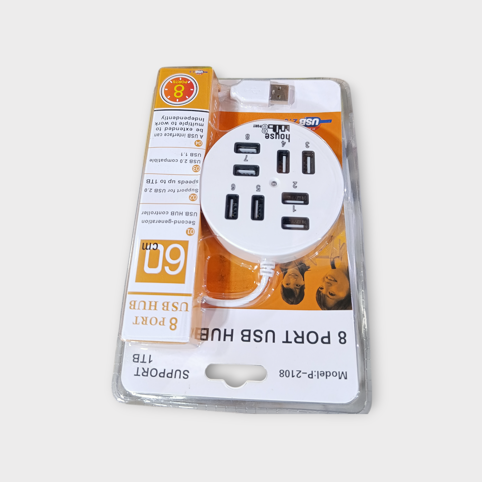 Hub USB 8 ports de forme circulaire, compatible avec la norme USB 2.0