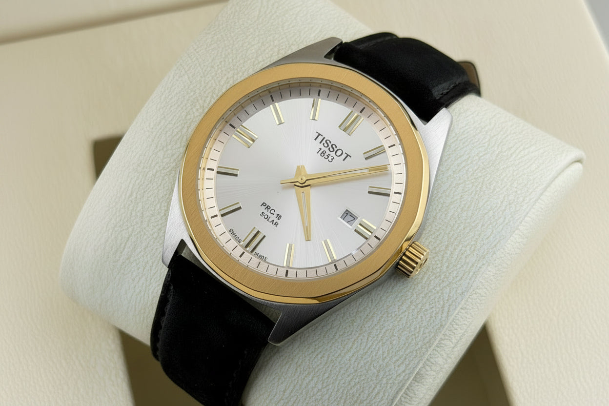 TISSOT PRC 100 Solar bicolore à énergie solaire captée sous son verre saphir.