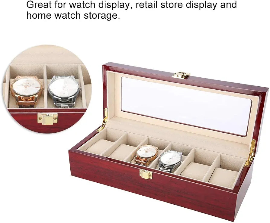 Boîte à montres de luxe en bois à 6 emplacements